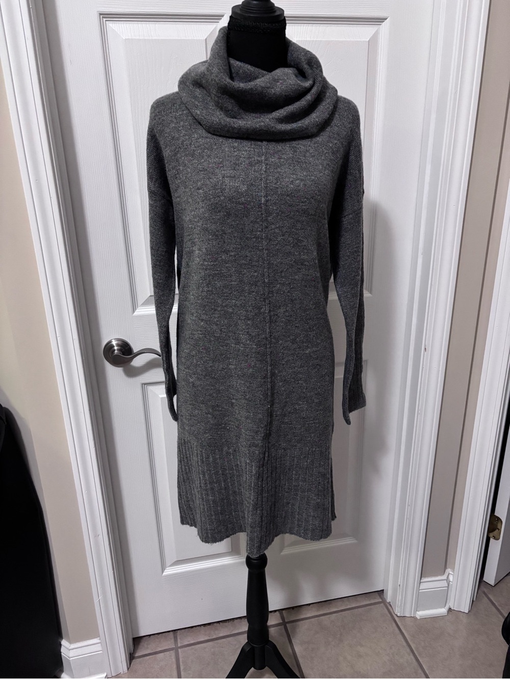 Liz Claiborne Cowl Neck Longline Sweater Dress - Gray
